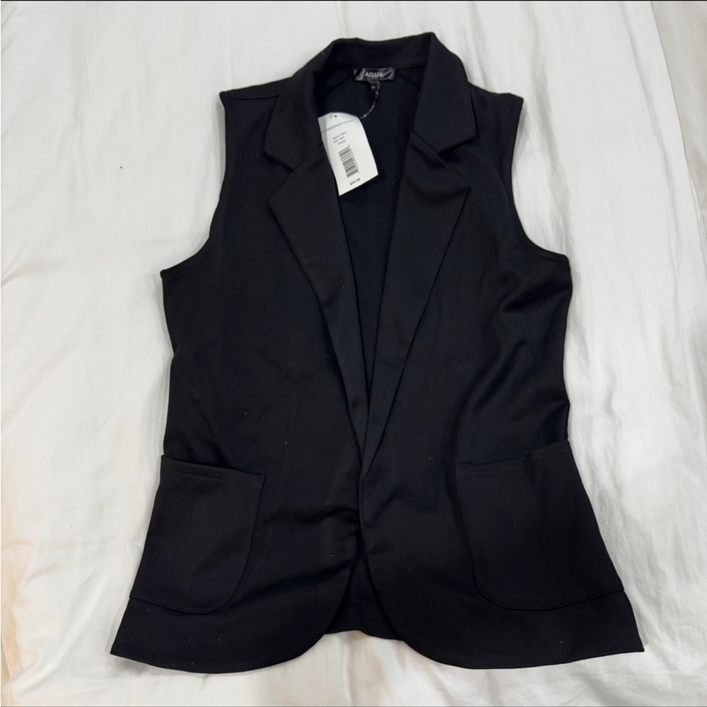 Aqua Black Sleeveless Blazer Vest